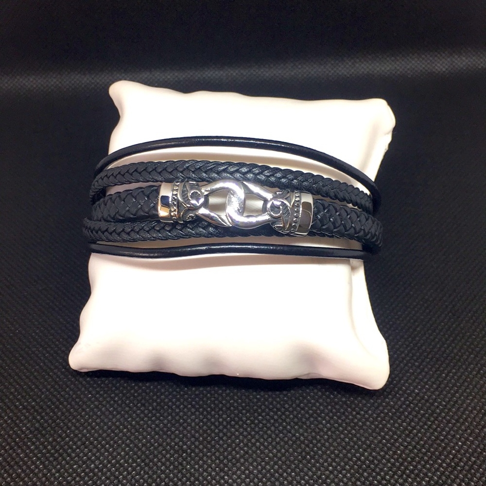 Leather and Stainless Steel Bracelet 22 inch